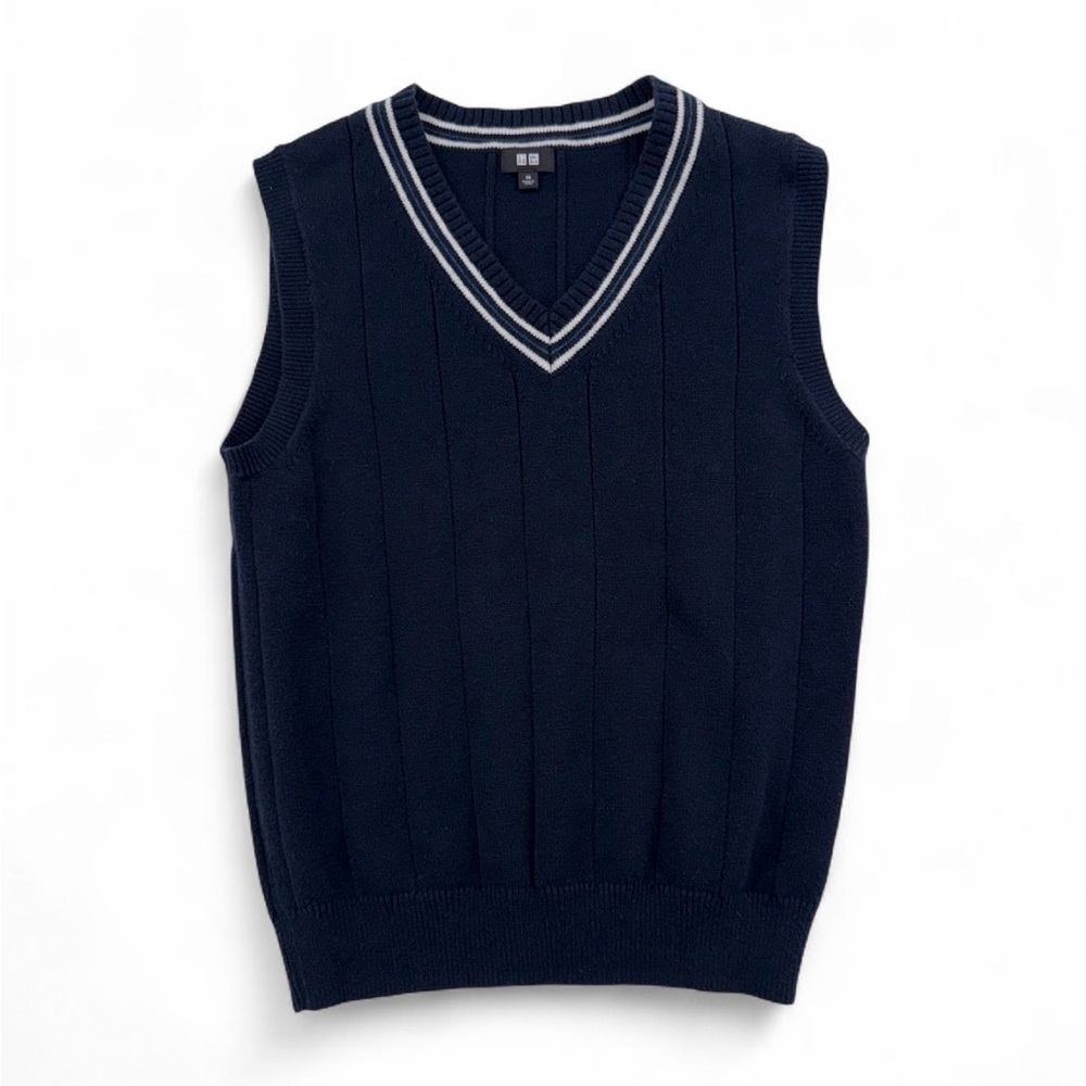 Uniqlo Washable V-Neck Knit Vest - Navy/White Cricket Style - Size XS